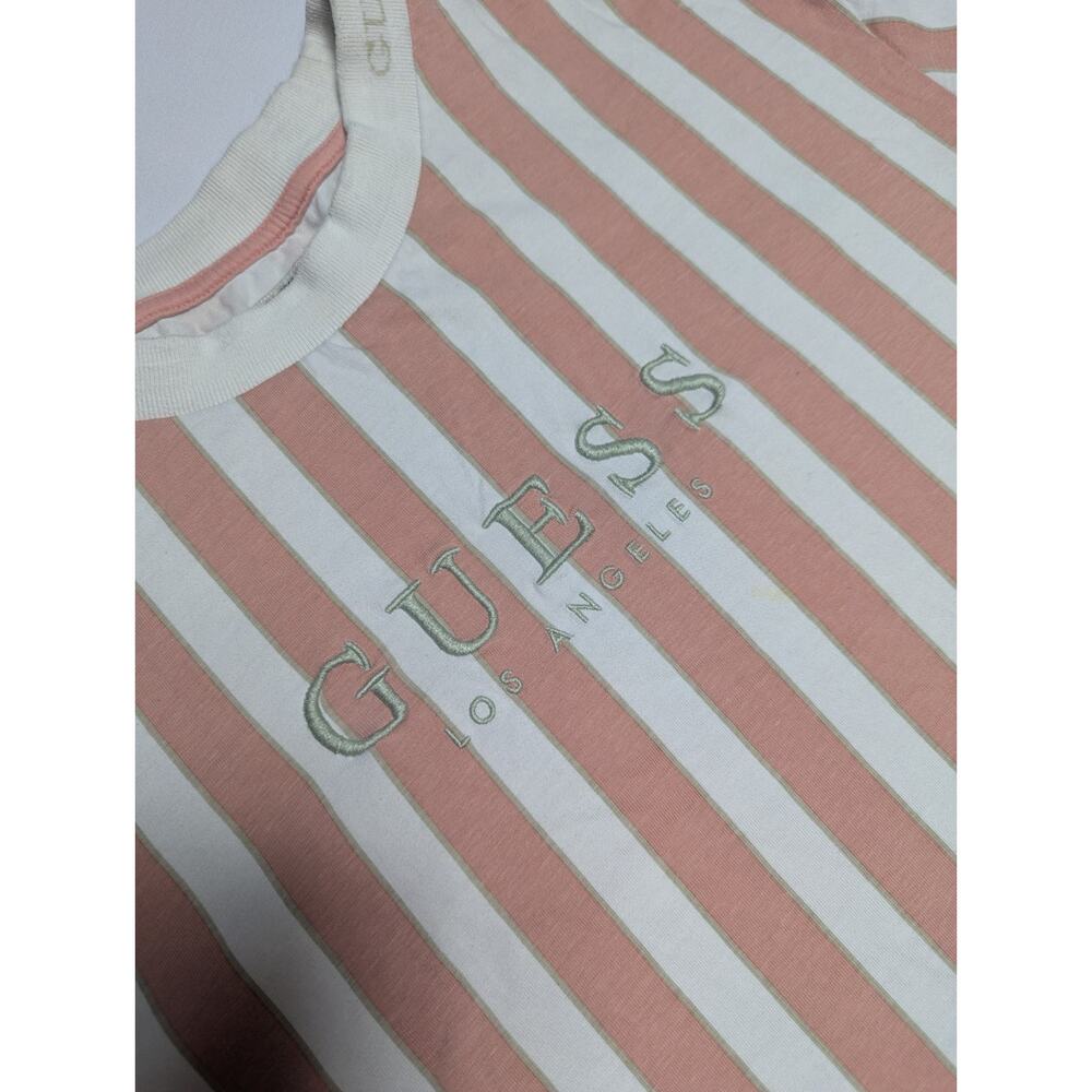 Guess Los Angeles Retro Pink White Striped Long Sleeve Shirt Unisex Mens Sz XL - Picture 3 of 8